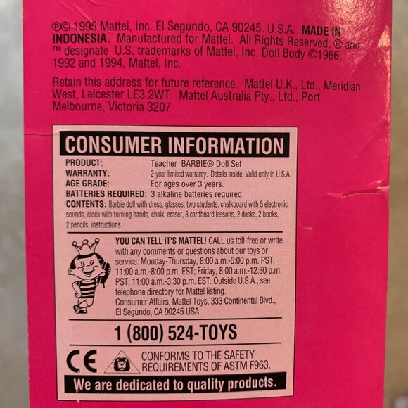 Teacher Barbie Doll & Kids Gift Set 1995 Mattel 13914 Rare 1st Ed. No Underwear - Picture 6 of 12